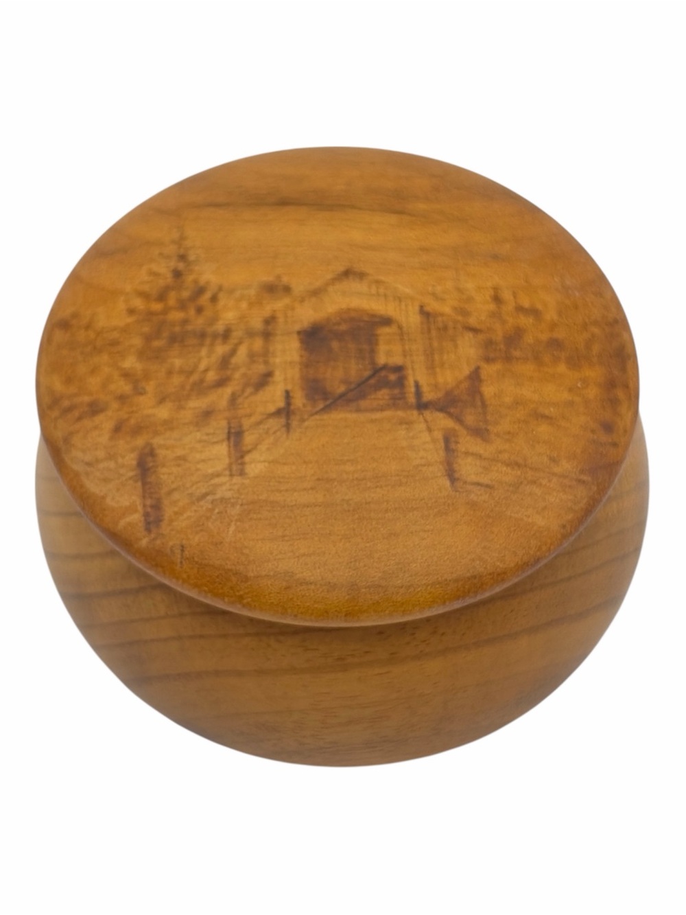 Oregon Myrtlewood Trinket Box Covered Bridge Pyrography Port Orford Jewelry Box